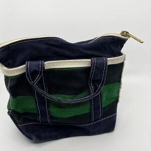 Vintage 90s LL Bean Navy and Green Rugby Striped Boat N Tote Mini Bag